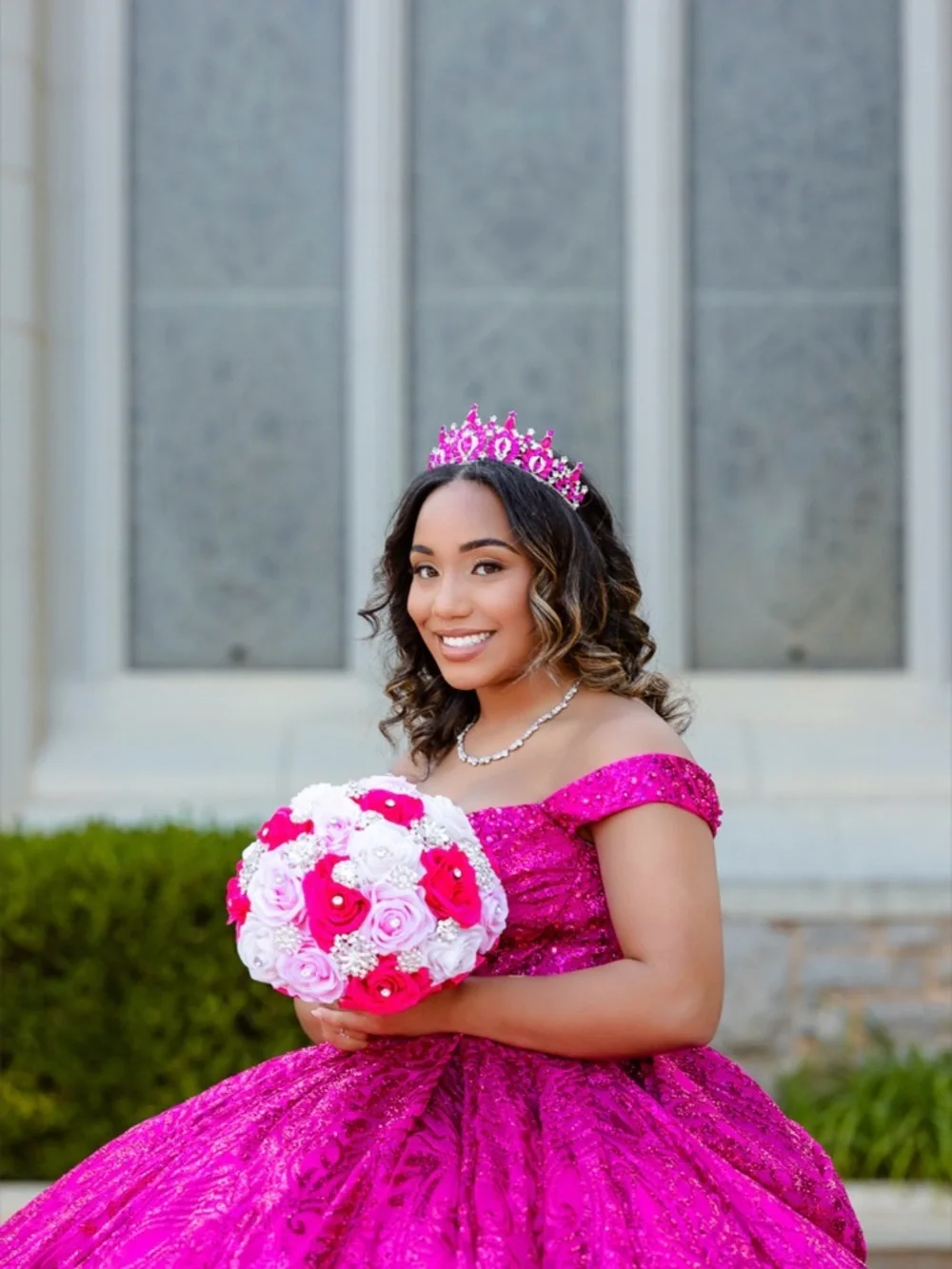 Bridal Bouquet - Pink & Fuchsia Rose Brooch Bouquet